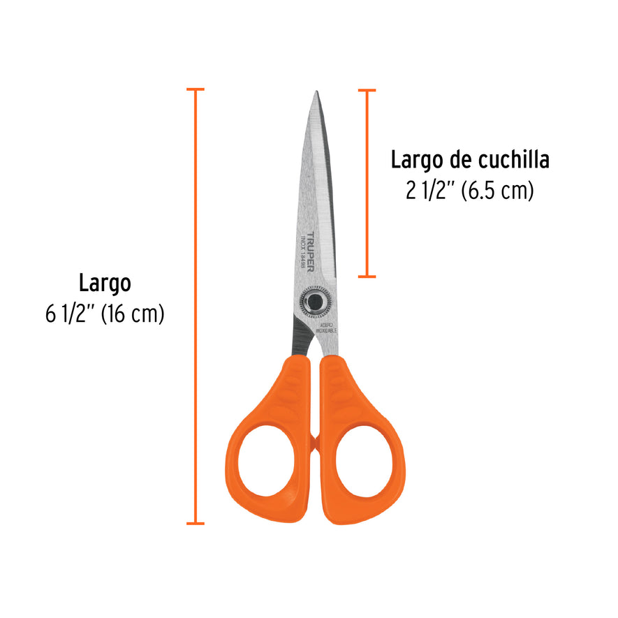 Tijera 6-1/2' de acero inoxidable para oficina, TRUPER Caja con 6, 18498