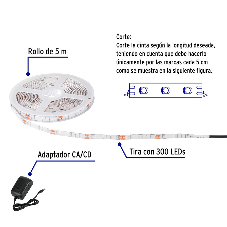 Tira de LED de 5 m 16 W para interior y exterior, azul, 44026
