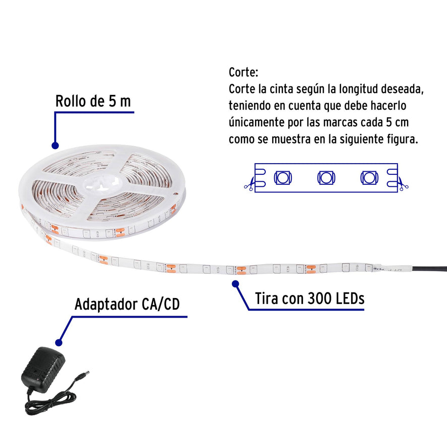 Tira de LED de 5 m 16 W para interior y exterior, rojo, 44027