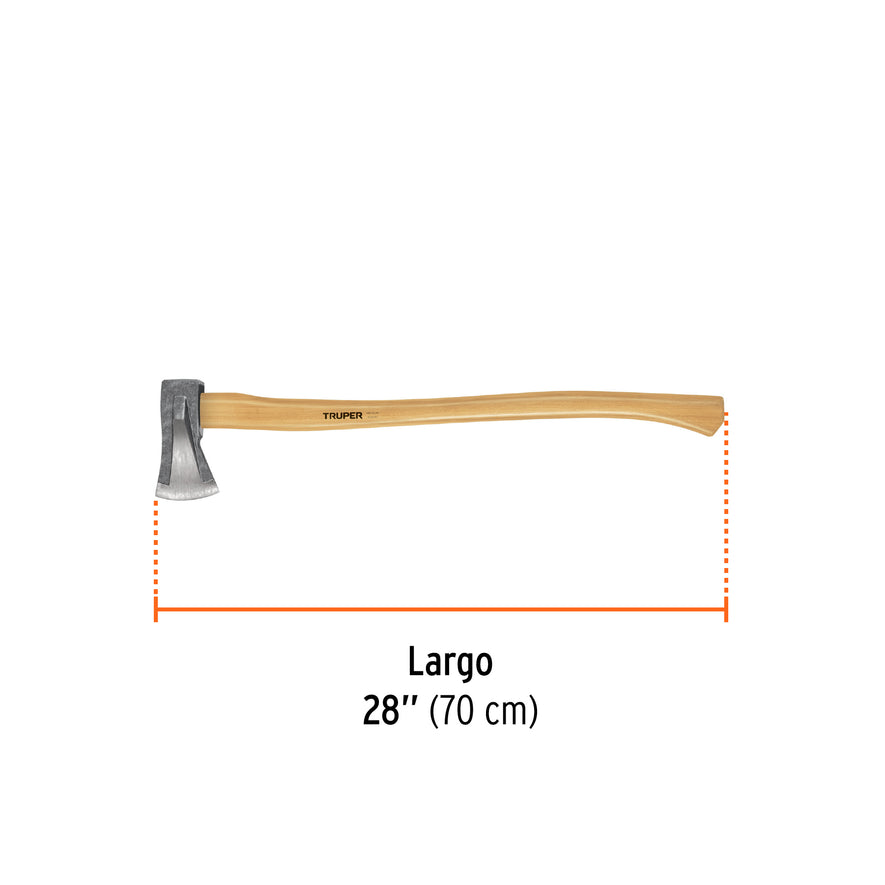 Hacha para rajar madera 2-1/4 lb, mango hickory 28', Truper Caja con 2, 102207