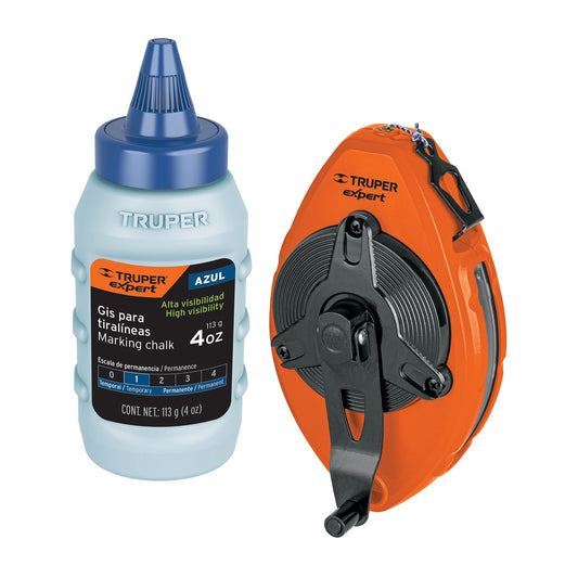 Tiralíneas metálico con gis, uso rudo, 30 m (100 ft), Expert Caja con 4, 18579