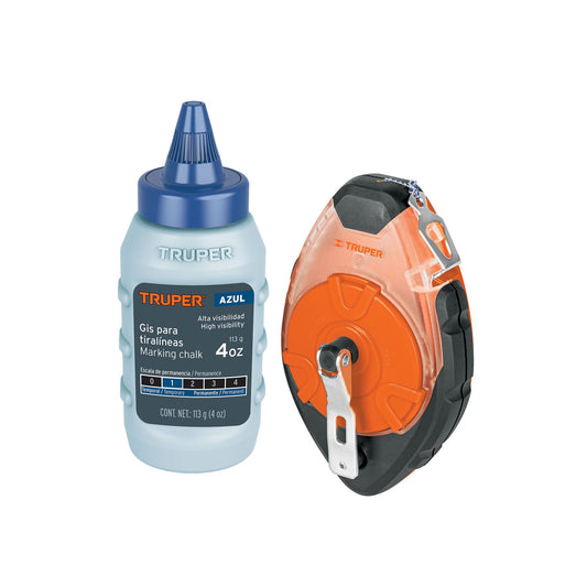 Tiralíneas profesional plástico con gis, 30m(100 ft), Truper Caja con 6, 18575
