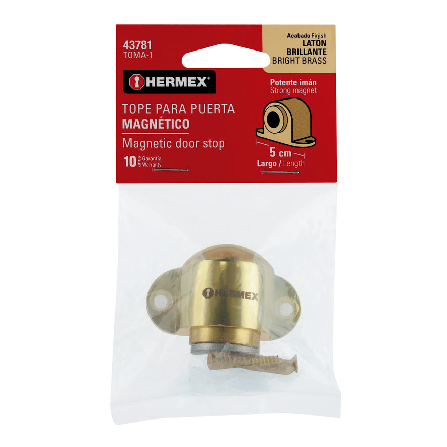 Tope para puerta magnético, acabado latón, Hermex Caja con 6, 43781