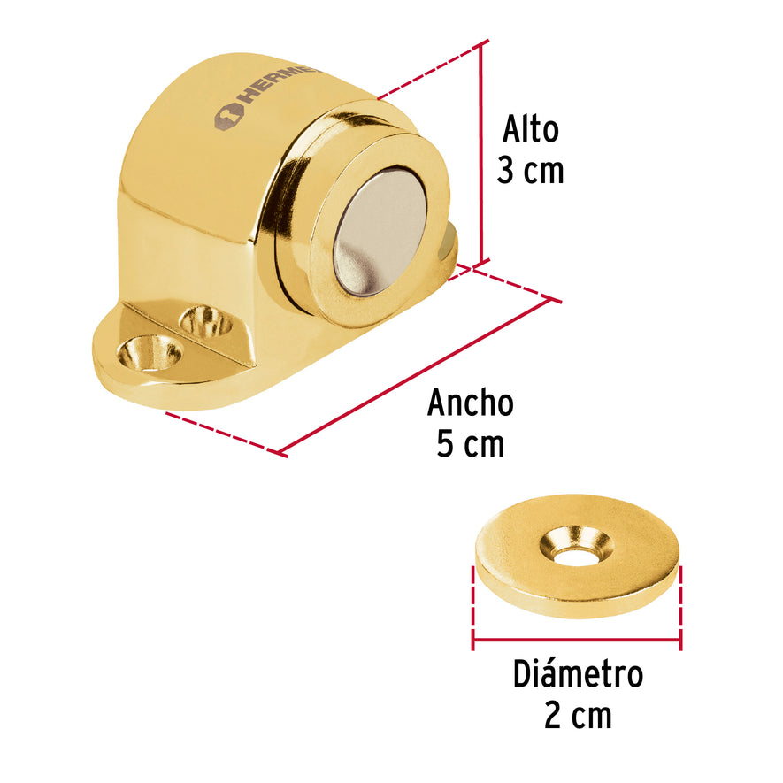 Tope para puerta magnético, acabado latón, Hermex Caja con 6, 43781