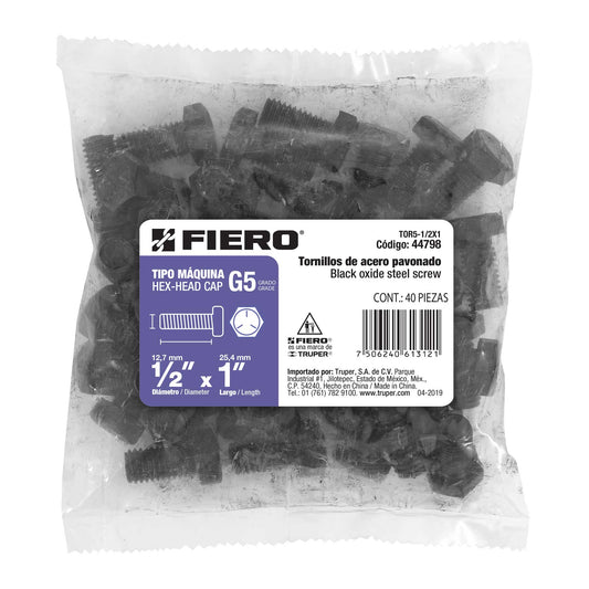 Bolsa con 40 tornillos 1/2' x 1' acero grado 5, FIERO Caja con 3, 44798