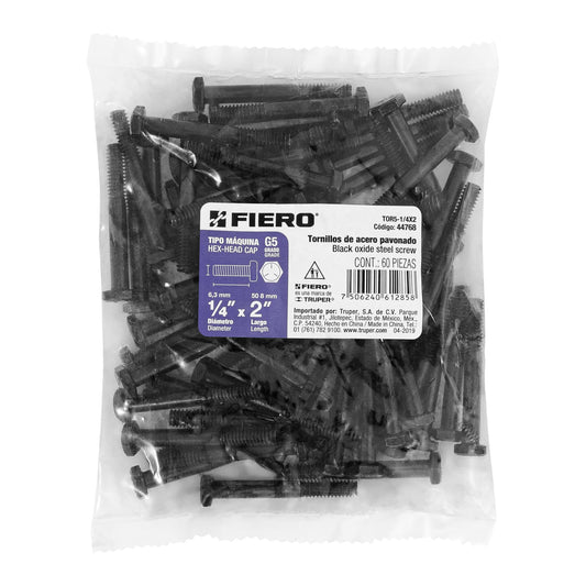 Bolsa con 60 tornillos 1/4' x 2' acero grado 5, FIERO Caja con 6, 44768