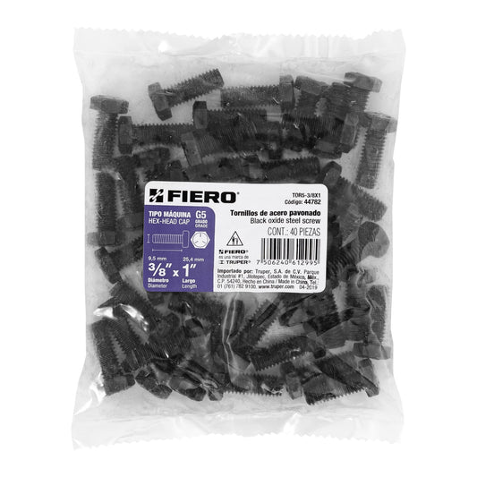 Bolsa con 40 tornillos 3/8' x 1' acero grado 5, FIERO Caja con 6, 44782
