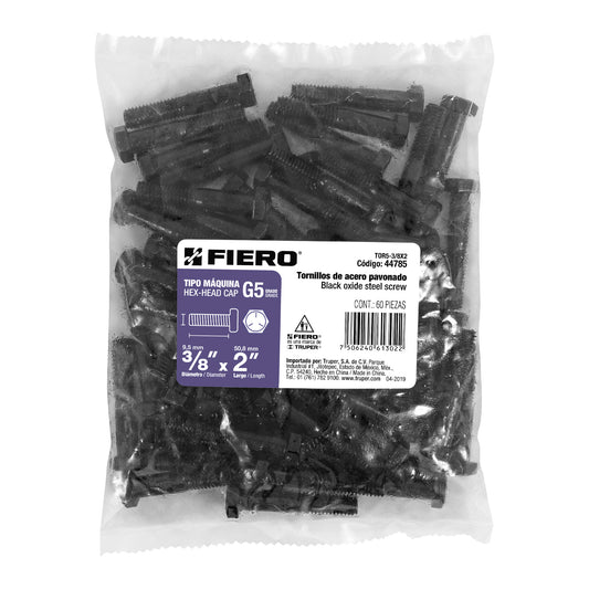 Bolsa con 60 tornillos 3/8' x 2' acero grado 5, FIERO Caja con 3, 44785
