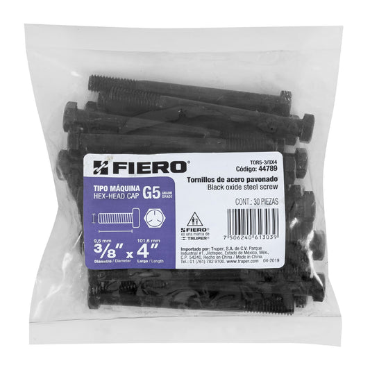 Bolsa con 30 tornillos 3/8' x 4' acero grado 5, FIERO Caja con 3, 44789