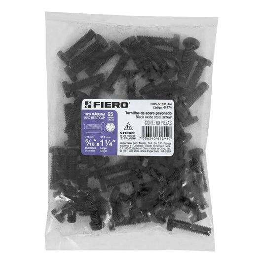 Bolsa con 60 tornillos 5/16' x 1-1/4' acero grado 5, FIERO Caja con 6, 44774