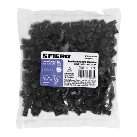 Bolsa con 100 tornillos 5/16' x 1/2' acero grado 5, FIERO Caja con 6, 44771