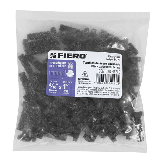 Bolsa con 60 tornillos 5/16' x 1' acero grado 5, FIERO Caja con 6, 44773