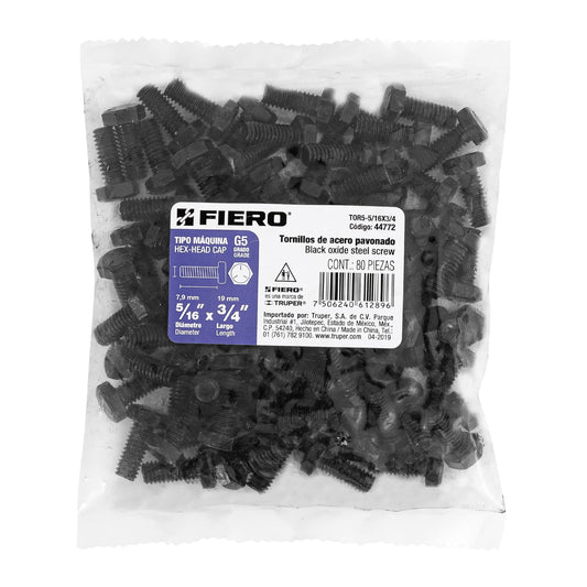 Bolsa con 80 tornillos 5/16' x 3/4' acero grado 5, FIERO Caja con 6, 44772