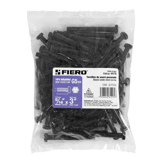 Bolsa con 60 tornillos 5/16' x 3' acero grado 5, FIERO Caja con 3, 44778