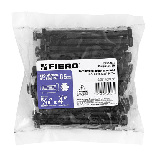 Bolsa con 50 tornillos 5/16' x 4' acero grado 5, FIERO Caja con 3, 44780