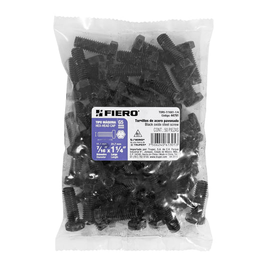 Bolsa con 50 tornillos 7/16' x 1-1/4' acero grado 5, FIERO Caja con 3, 44791