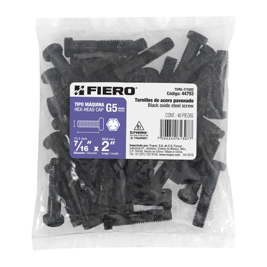 Bolsa con 40 tornillos 7/16' x 2' acero grado 5, FIERO Caja con 3, 44793