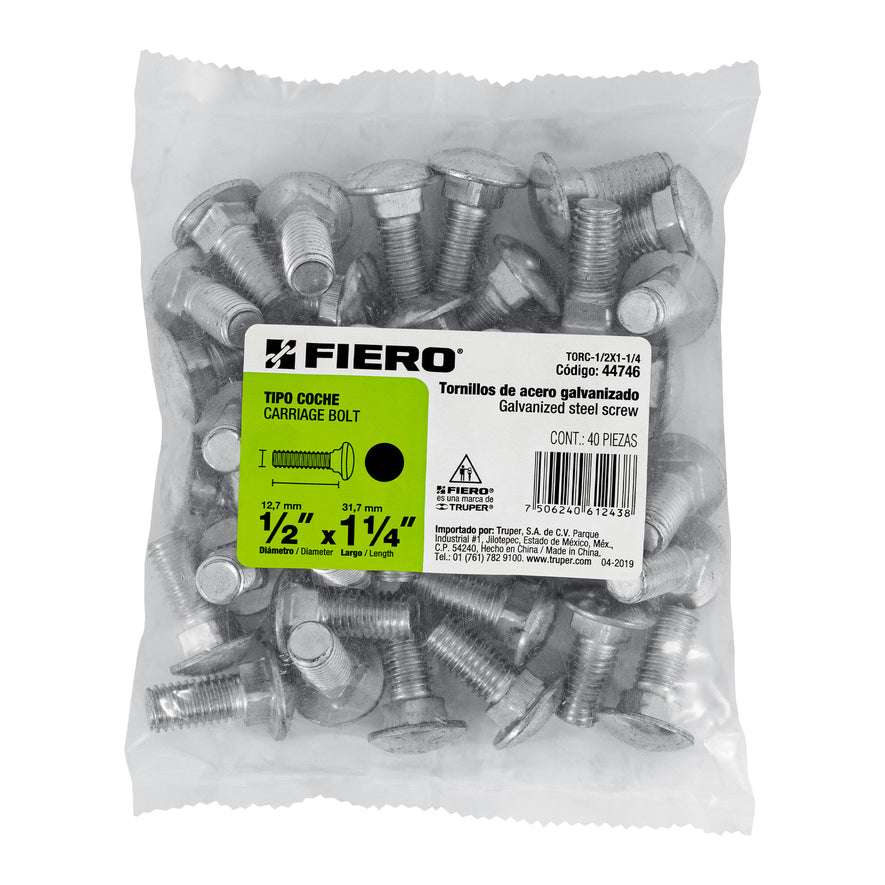 Bolsa con 40 tornillos 1/2' x 1-1/4' tipo coche, Fiero Caja con 3, 44746