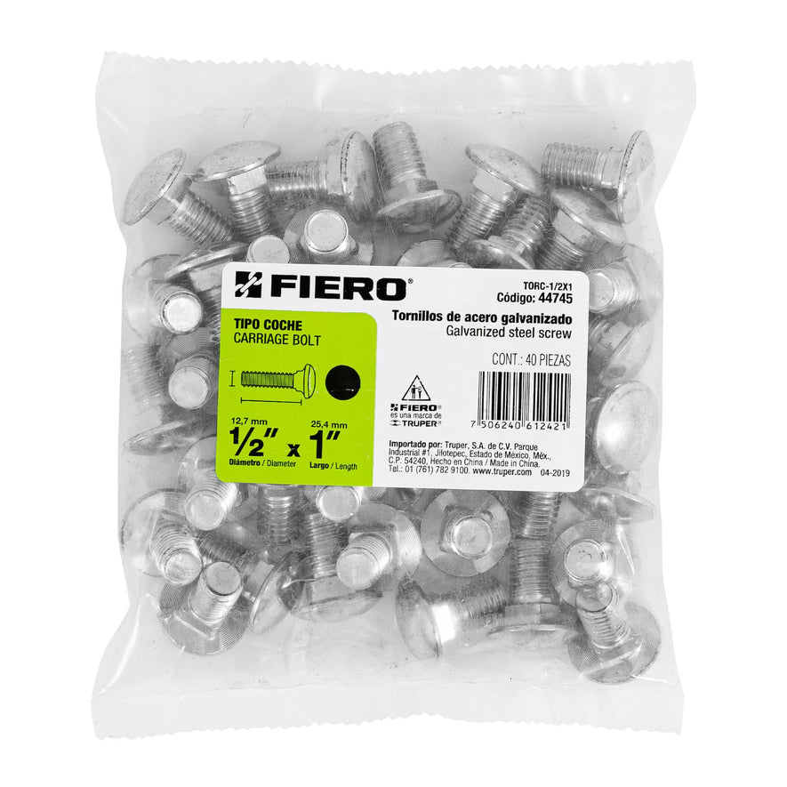 Bolsa con 40 tornillos 1/2' x 1' tipo coche, Fiero Caja con 3, 44745