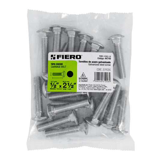 Bolsa con 20 tornillos 1/2' x 2-1/2' tipo coche, Fiero Caja con 3, 44749