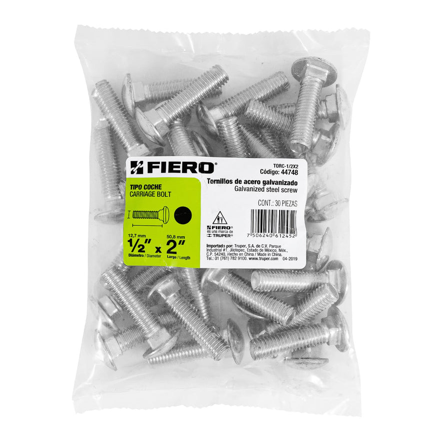 Bolsa con 30 tornillos 1/2' x 2' tipo coche, Fiero Caja con 3, 44748