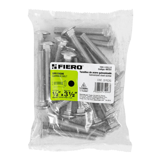 Bolsa con 20 tornillos 1/2' x 3-1/2' tipo coche, Fiero Caja con 3, 44751