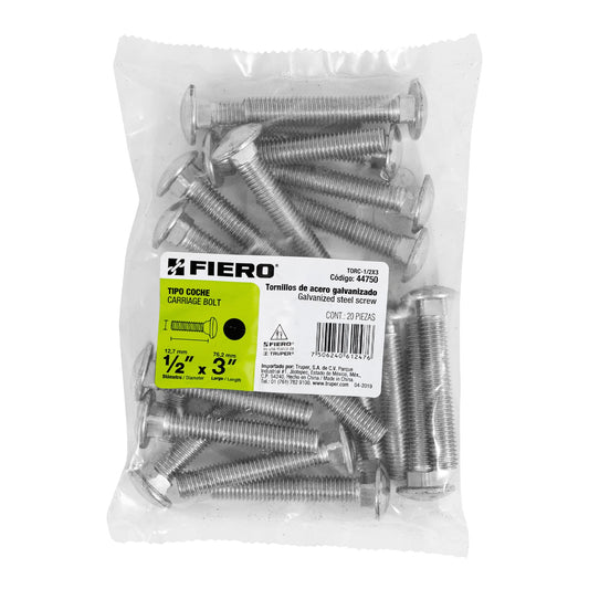 Bolsa con 20 tornillos 1/2' x 3' tipo coche, Fiero Caja con 3, 44750