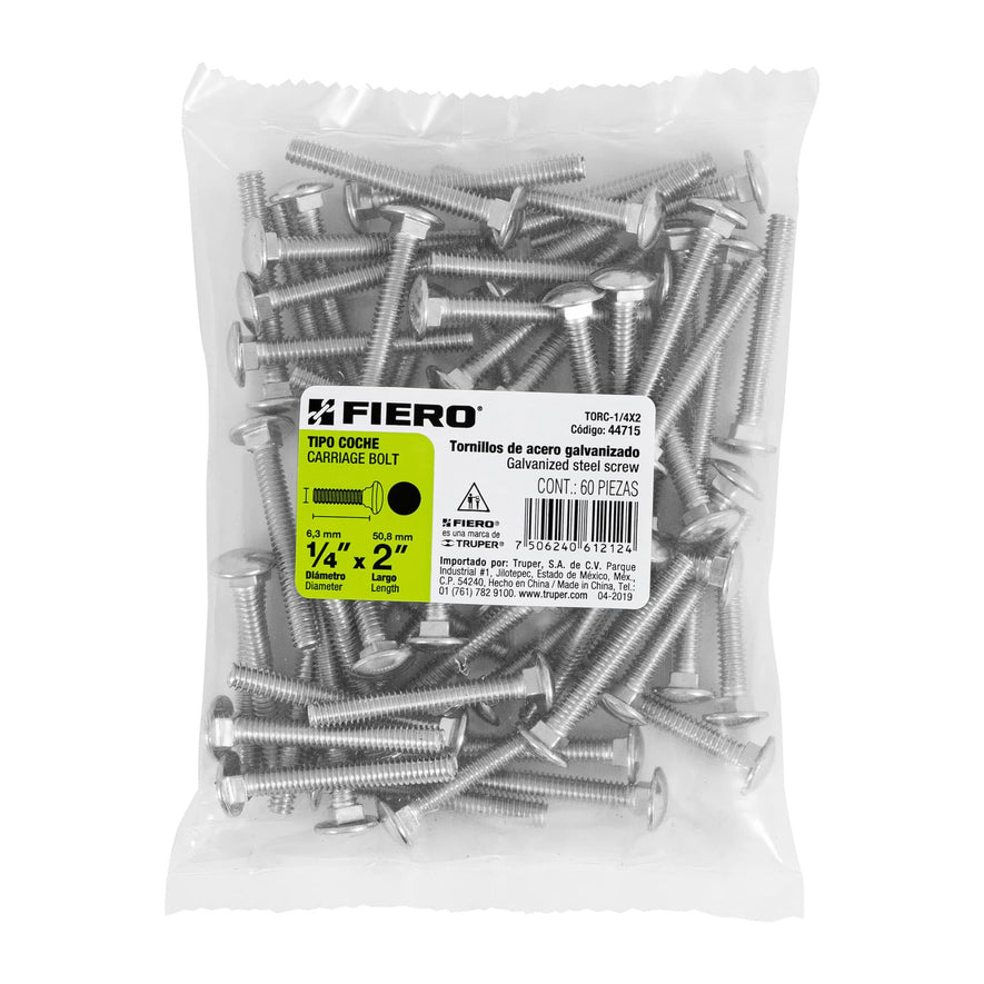 Bolsa con 60 tornillos 1/4' x 2' tipo coche, Fiero Caja con 6, 44715