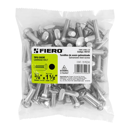 Bolsa con 70 tornillos 3/8' x 1-1/2' tipo coche, Fiero Caja con 3, 44731