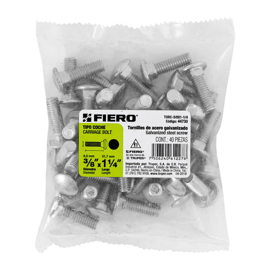 Bolsa con 40 tornillos 3/8' x 1-1/4' tipo coche, Fiero Caja con 6, 44730