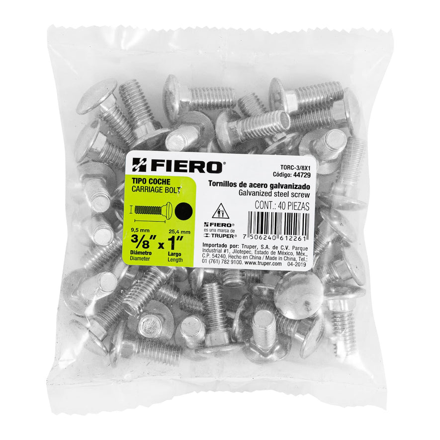 Bolsa con 40 tornillos 3/8' x 1' tipo coche, Fiero Caja con 6, 44729