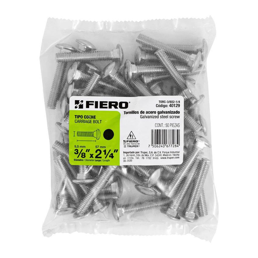 Bolsa con 50 tornillos 3/8' x 2-1/4' tipo coche, Fiero Caja con 3, 40129
