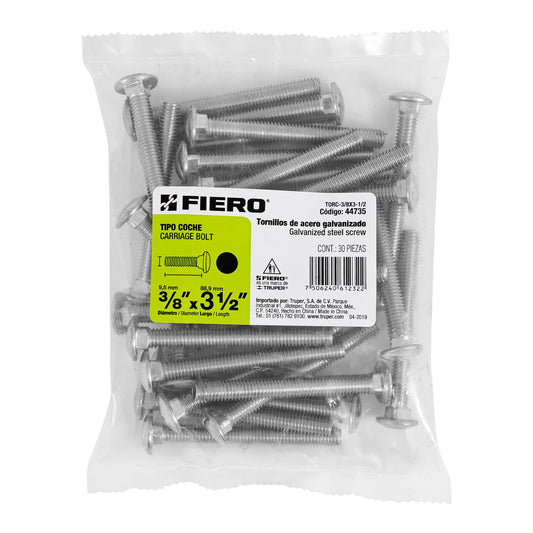 Bolsa con 30 tornillos 3/8' x 3-1/2' tipo coche, Fiero Caja con 3, 44735