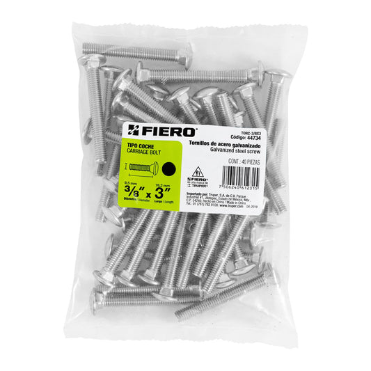 Bolsa con 40 tornillos 3/8' x 3' tipo coche, Fiero Caja con 3, 44734