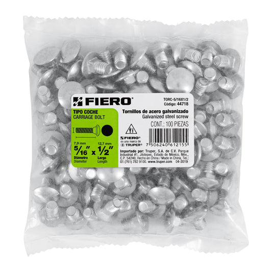 Bolsa con 100 tornillos 5/16' x 1/2' tipo coche, Fiero Caja con 6, 44718