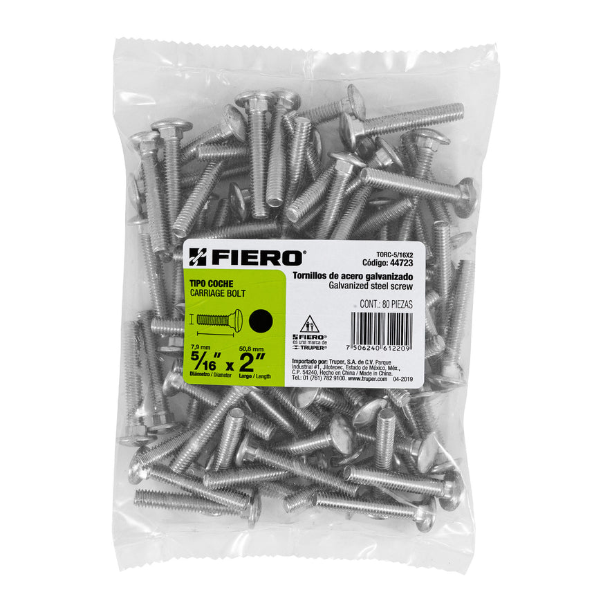 Bolsa con 80 tornillos 5/16' x 2' tipo coche, Fiero Caja con 3, 44723