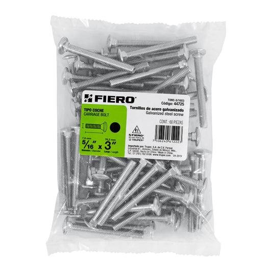 Bolsa con 60 tornillos 5/16' x 3' tipo coche, Fiero Caja con 3, 44725