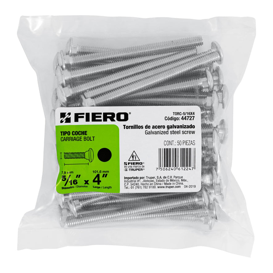 Bolsa con 50 tornillos 5/16' x 4' tipo coche, Fiero Caja con 3, 44727