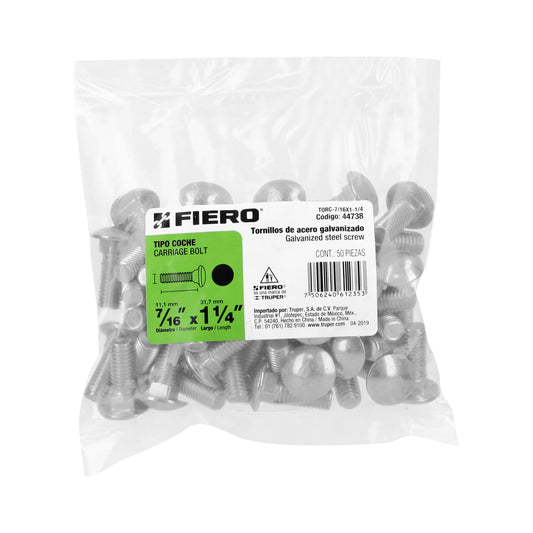 Bolsa con 50 tornillos 7/16' x 1-1/4' tipo coche, Fiero Caja con 3, 44738