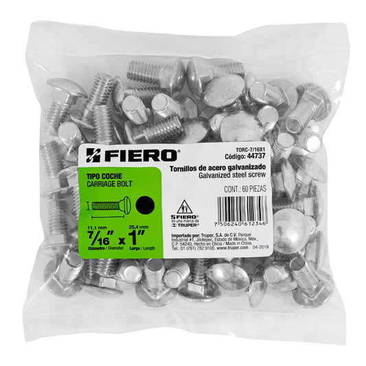 Bolsa con 60 tornillos 7/16' x 1' tipo coche, Fiero Caja con 3, 44737
