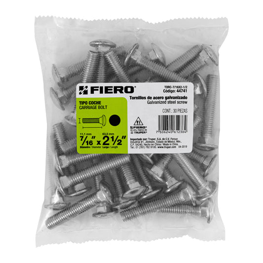 Bolsa con 30 tornillos 7/16' x 2-1/2' tipo coche, Fiero Caja con 3, 44741