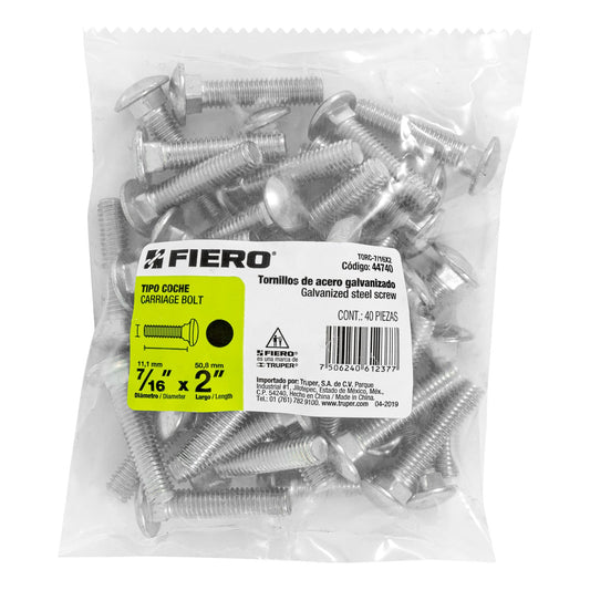 Bolsa con 40 tornillos 7/16' x 2' tipo coche, Fiero Caja con 3, 44740