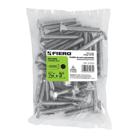 Bolsa con 30 tornillos 7/16' x 3' tipo coche, Fiero Caja con 3, 44742