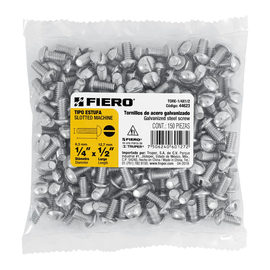 Bolsa con 150 tornillos 1/4 'x 1/2' tipo estufa, Fiero Caja con 6, 44623