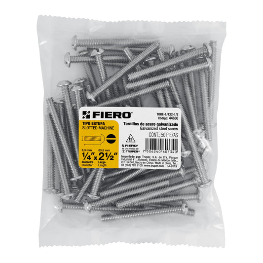 Bolsa con 50 tornillos 1/4 'x 2-1/2' tipo estufa, Fiero Caja con 6, 44630
