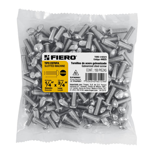 Bolsa con 150 tornillos 1/4 'x 3/4' tipo estufa, Fiero Caja con 6, 44625