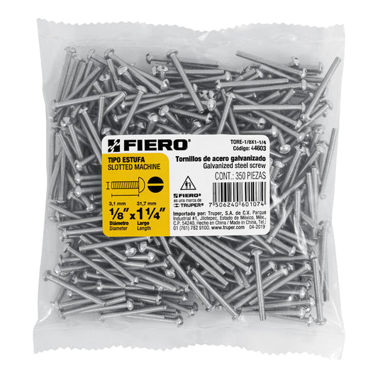 Bolsa con 350 tornillos 1/8' x 1-1/4' tipo estufa, Fiero Caja con 6, 44603