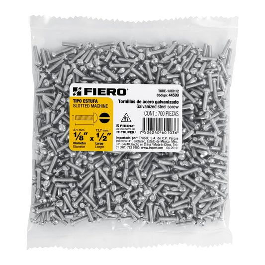 Bolsa con 700 tornillos 1/8' x 1/2' tipo estufa, Fiero Caja con 6, 44599