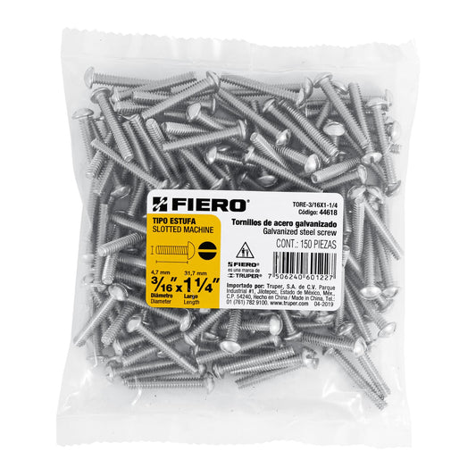 Bolsa con 150 tornillos 3/16' x 1-1/4' tipo estufa, Fiero Caja con 6, 44618
