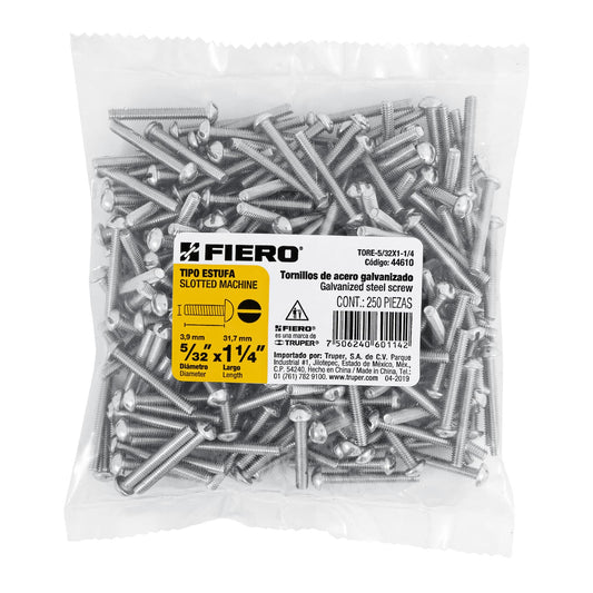 Bolsa con 250 tornillos 5/32' x 1-1/4' tipo estufa, Fiero Caja con 6, 44610